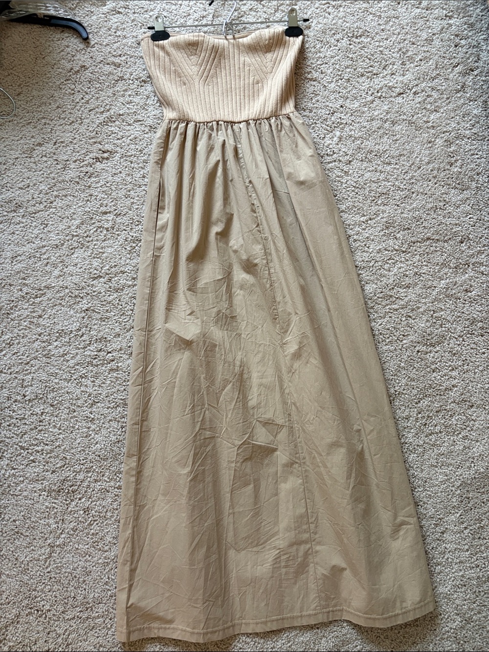 Strapless Cream Maxi Dress with Knit Bodice